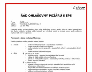 Vzor řádu ohlašovny požáru